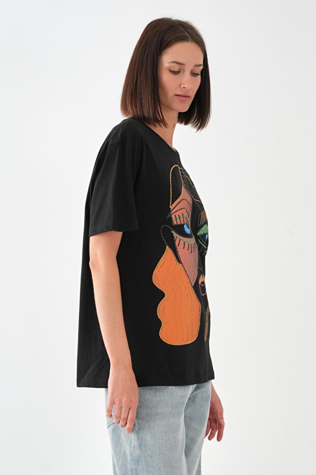 Baskılı Basic Kadın T-shirt - 2