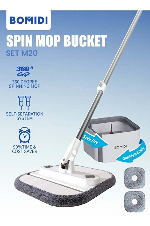 Spin Mop Bucket Set, 360 Degree Spinning Mop with Self Separation Dirty and Clean Water System