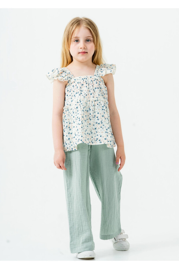 Flower Embroidered Girl's Muslin Set 3815
