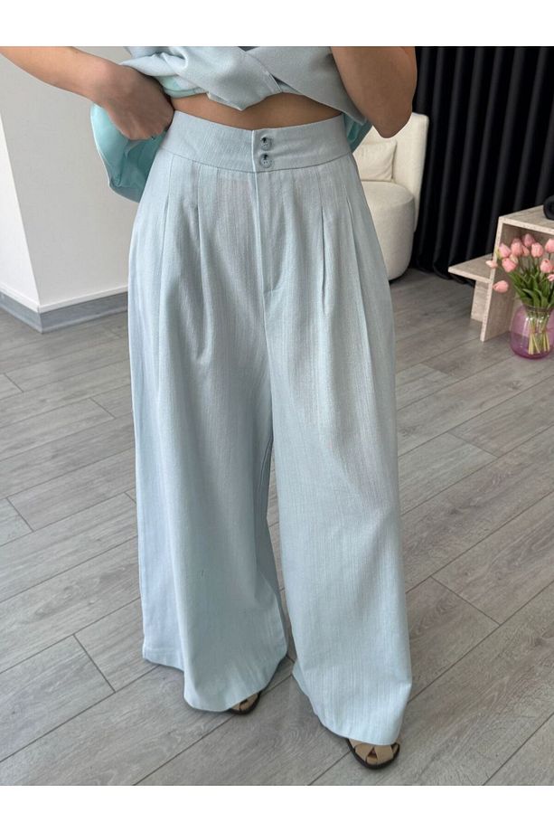 Mavi Juana Keten Yelek Pantolon Takım - 8591 - 2