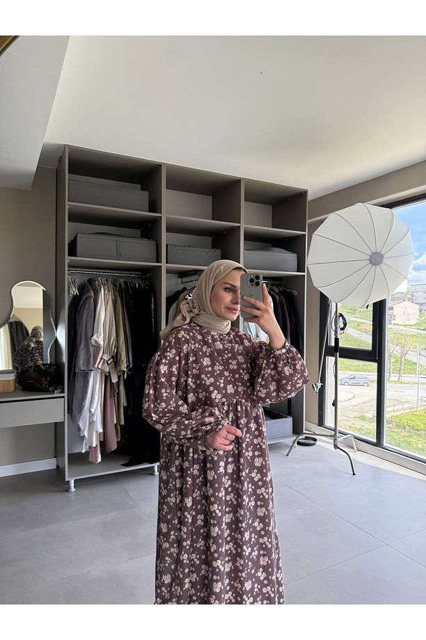Çıtır Çiçek Desen Keten Elbise 0092 - 3