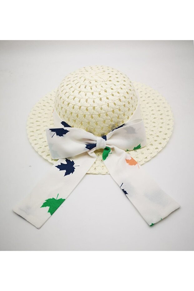 Girl's Fabric Bow Straw Hat 8808