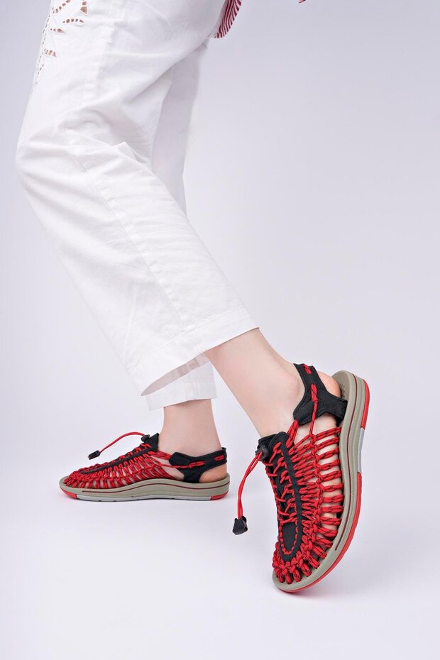 Elastic Lace-Up Unisex Summer Men's Sandals Women's Slippers Woven Design Beach Sandals Nef