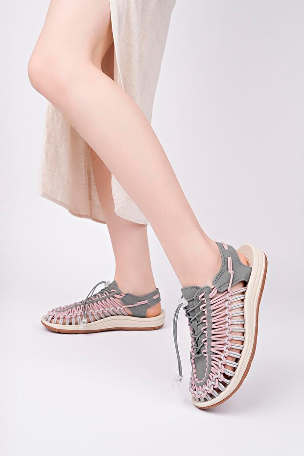 Elastic Lace-Up Unisex Summer Men's Sandals Women's Slippers Woven Design Beach Sandals Nef