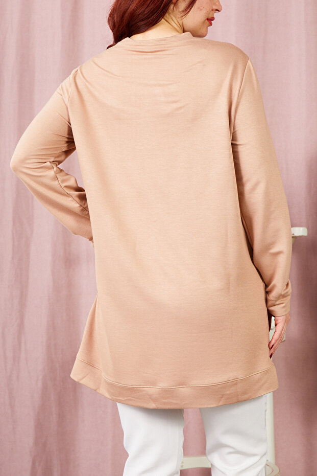 Crew Neck Basic Ribbed Tunic with Side Slits - 7