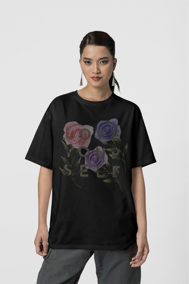 100% Cotton Men/Women -Love Your Self- Transfer Printed Round Neck Short Sleeve T-Shirt