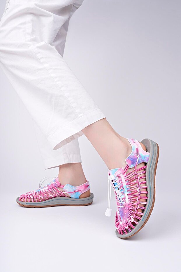Elastic Lace-Up Unisex Summer Men's Sandals Women's Slippers Woven Design Beach Sandals Nef