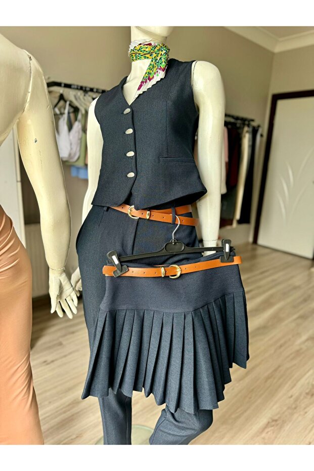 Denim pliseli etek