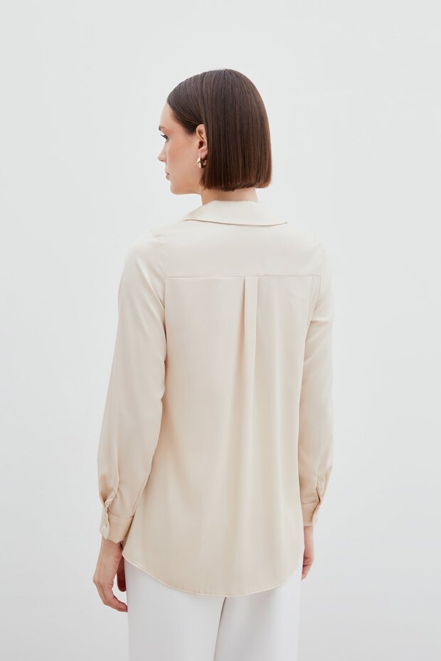 Saten Gömlek - Bej - 7