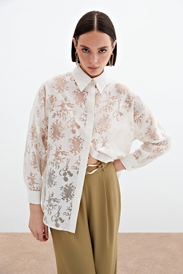 Self Patterned Casual Shirt - Cream