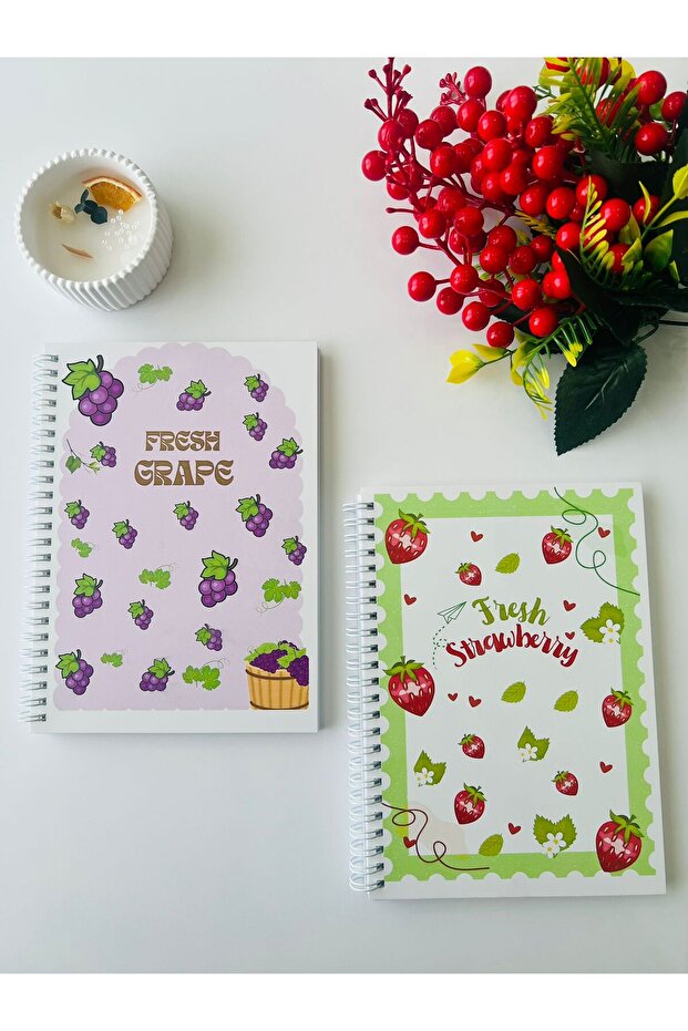 A5 Spiral Cardboard Cover Set of 2 Checkered School Notebook