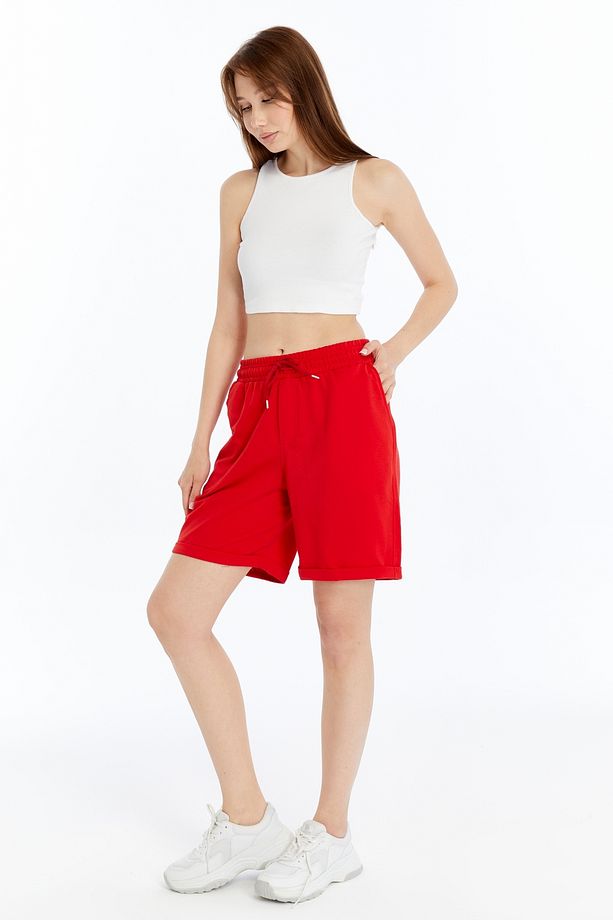 Kadın Oversize Yumuşak Dokulu Şort Modal Karışımlı Katlamalı Paça - 3
