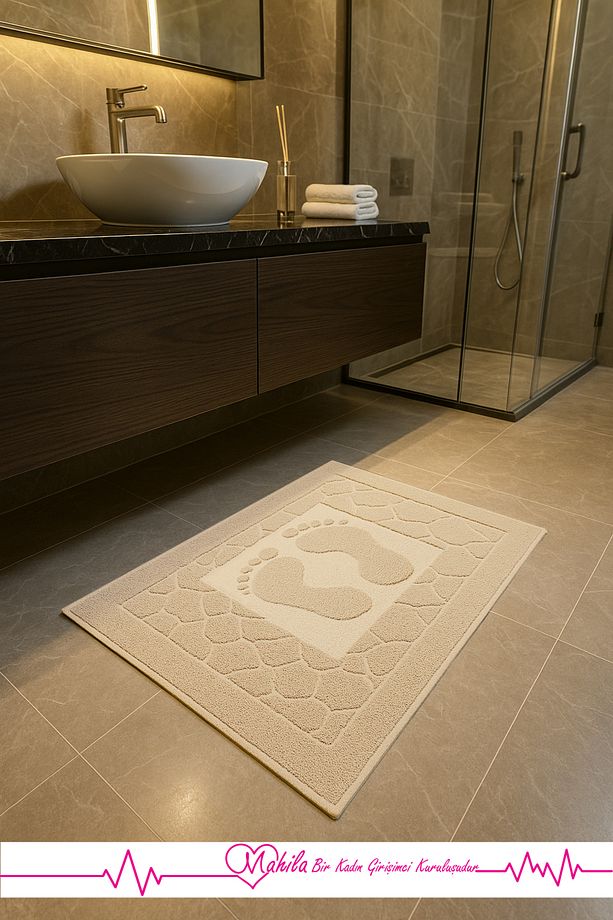 %100 Pamuklu Ayak Havlusu 50x70cm , Lavabo & Duşakabin Önü Ayak İzli Havlu, Ayak Paspası - 1