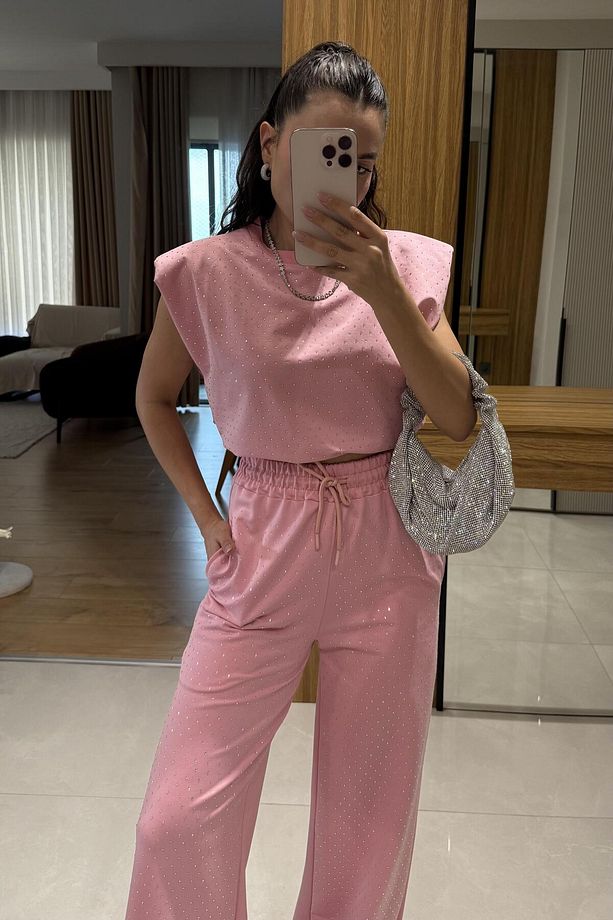 Minora Pembe Taşlı Vatkalı Takım - 4