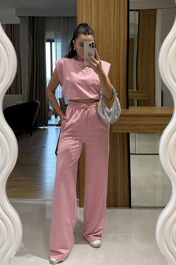 Minora Pembe Taşlı Vatkalı Takım - 1