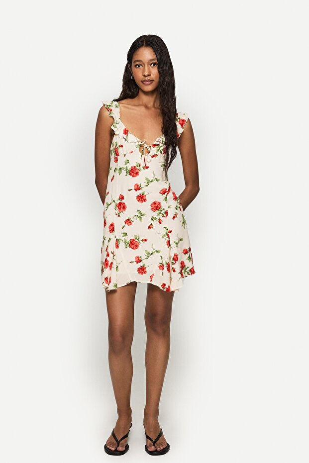 Baskılı mini askılı elbise - 1