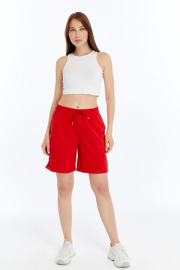 Kadın Oversize Yumuşak Dokulu Şort Modal Karışımlı Katlamalı Paça - 2
