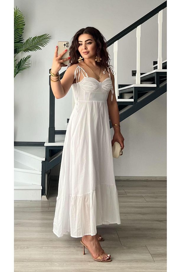 Beyaz Marka Model Fırfırlı Astarlı Elbise - 4