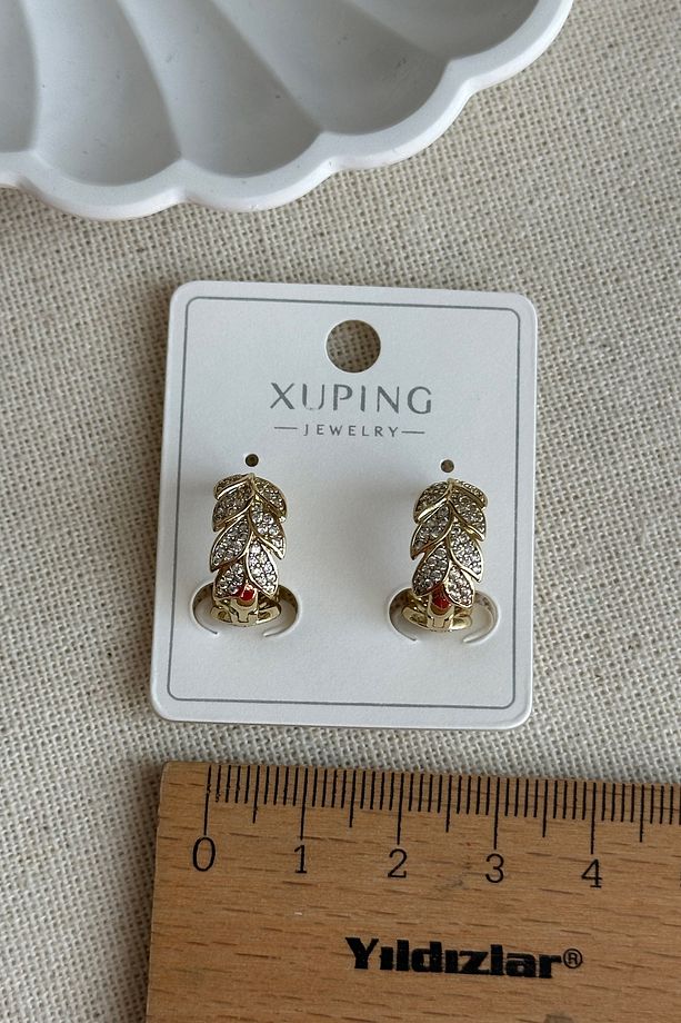 Xuping 14K Yaprak Halka Taşlı Kadın Küpe – Kararmaz | Kadın Takı Xuping Küpe - 2
