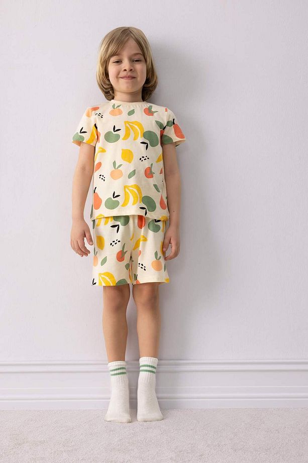 Erkek Bebek Pijama Takımı Meyve Desenli Kısa Kollu Penye Üst Şort E1181A525HS - 1
