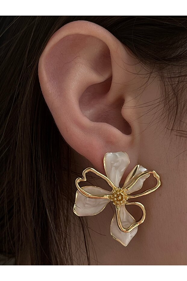 Sedefli Mx Yarımdaire Çivi Küpe - 1