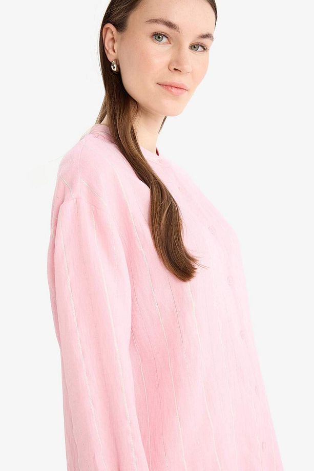 Relax Fit Basic Düz Simli Kumaş Uzun Kollu Tesetür Gömlek Tunik D9759ax25hs - 4