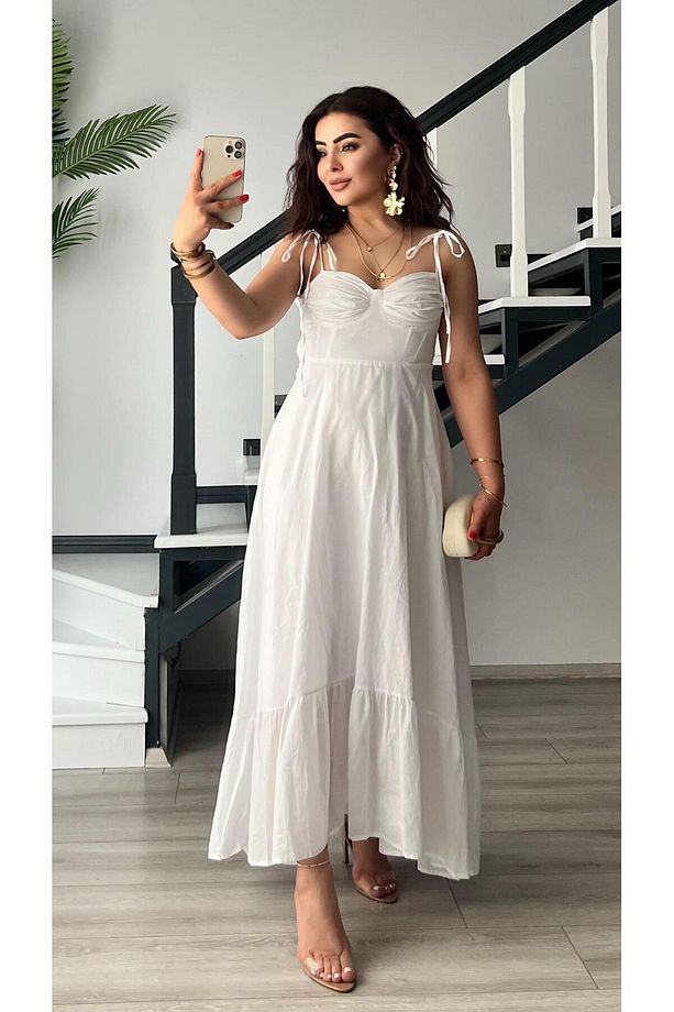 Beyaz Marka Model Fırfırlı Astarlı Elbise - 3
