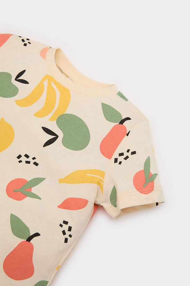 Erkek Bebek Pijama Takımı Meyve Desenli Kısa Kollu Penye Üst Şort E1181A525HS - 5