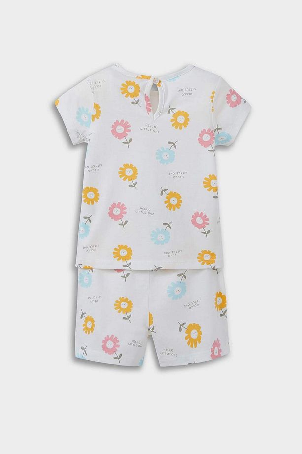 Kız Bebek Pijama Takımı Çiçek Desenli Kısa Kollu Penye Üst Beli Lastikli Şort E9694A525SM - 4