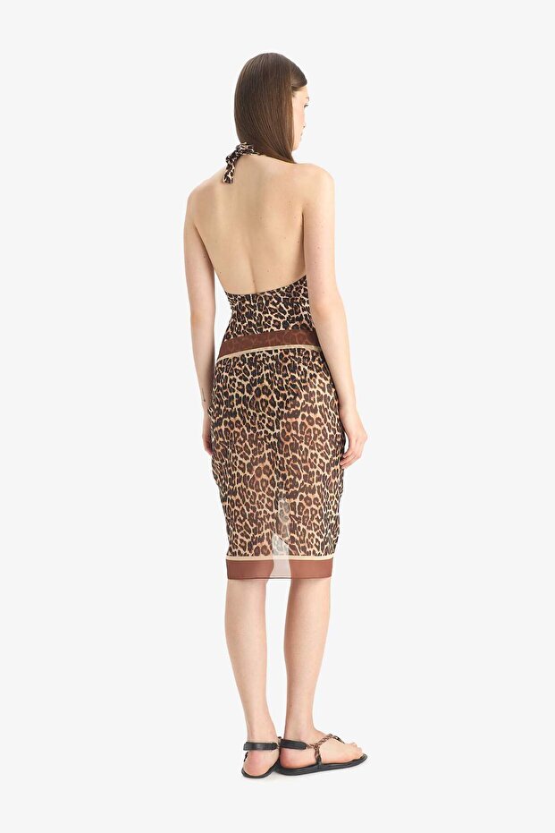 Regular Fit Leopard Patterned Chiffon Pareo E8218Ax25Hs - 4