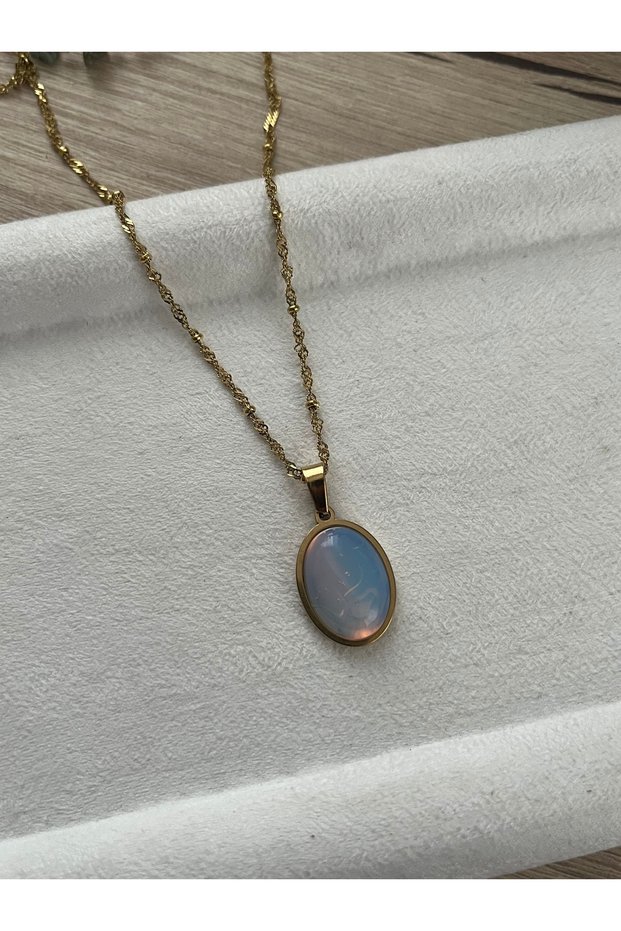 Opal Stone Steel Necklace Handmade