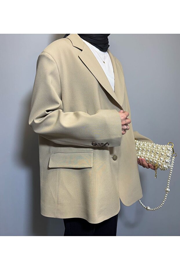 سترة بليزر مبطنة بفتحة مزدوجة كبيرة الحجم - سترة بليزر - سترة كبيرة الحجم - 2