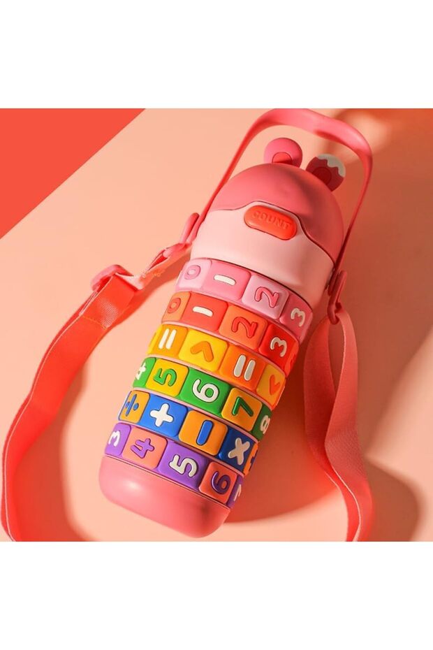 430ml Insulated Kids Water Bottle – Pink, Leak-Proof with Straw & Strap