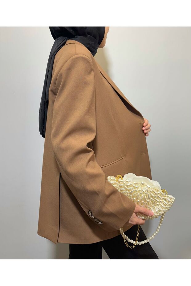 سترة بليزر مبطنة بفتحة مزدوجة كبيرة الحجم - سترة بليزر - سترة كبيرة الحجم - 1