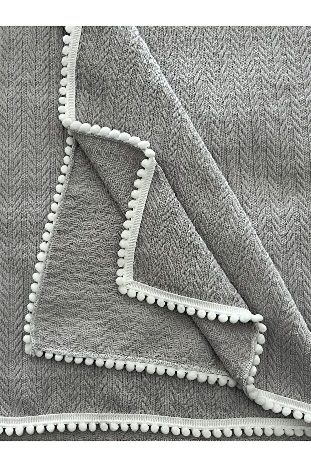 Cotton Knitted Pattern Pompom Detailed Baby Pique 80X115Cm