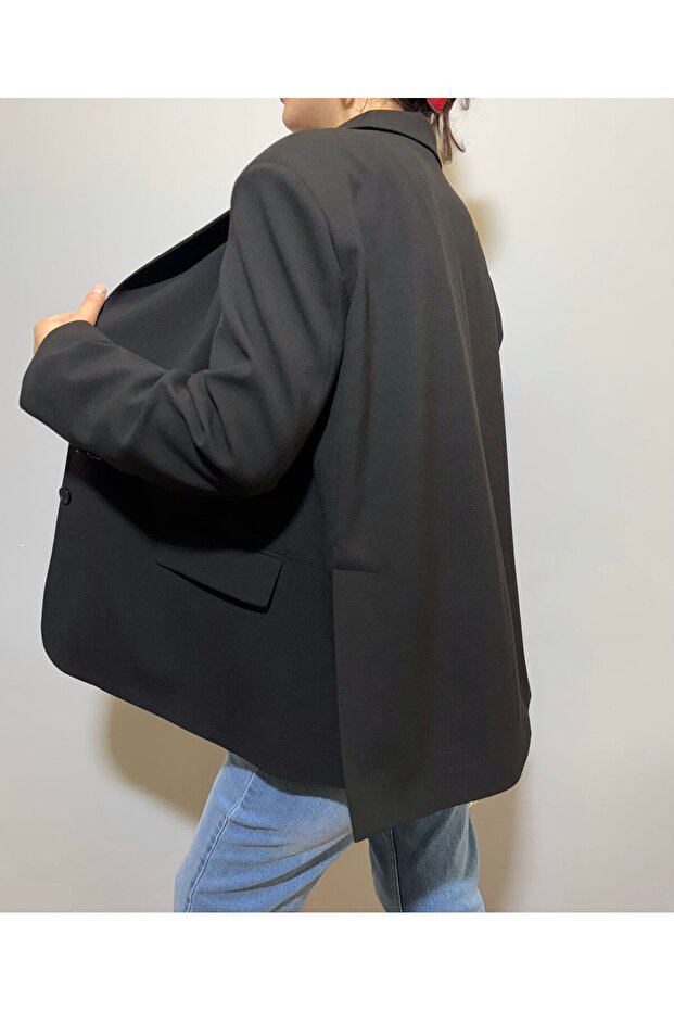 سترة بليزر مبطنة بفتحة مزدوجة كبيرة الحجم - سترة بليزر - سترة كبيرة الحجم - 4