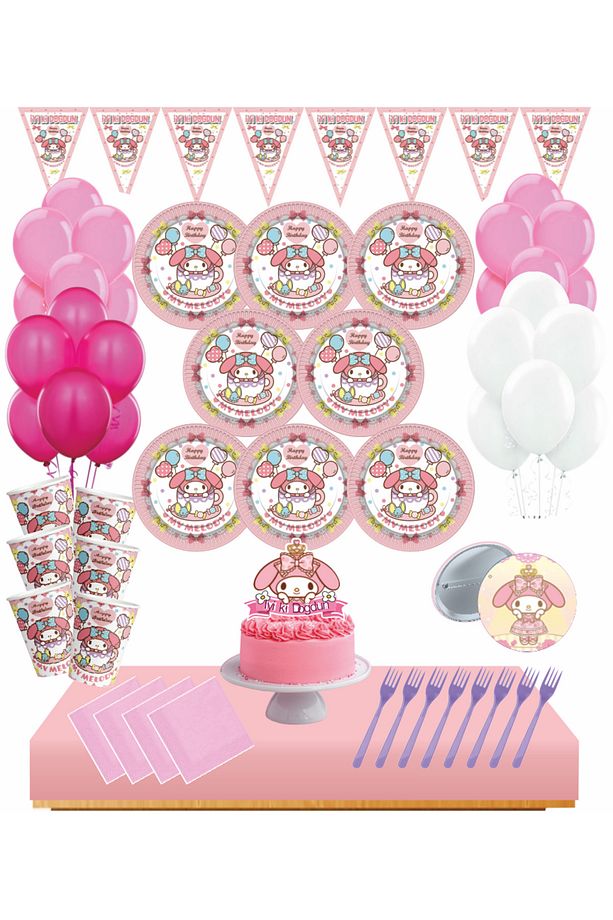 My Melody 16 Kişilik Rozetli Kişilik Doğum Günü Seti | My Melodi Pasta Süsü Dahil - 1