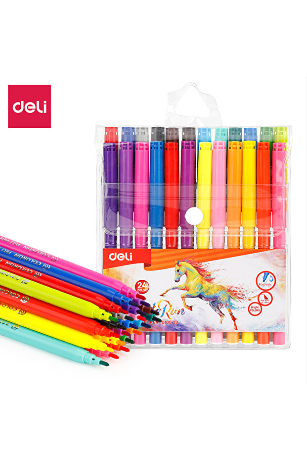 Deli EC10023 Felt Pen Set, 24 Colors in Carry Pouch – For Journaling, School & Illustration