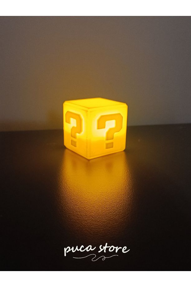 Minecraft Lucky Block Temalı Sarı Masa Lambası - Led Mum Hediyeli Gece Lambası - 1