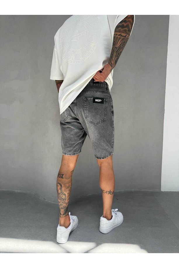 Erkek Denim Kot Kapri Şort - 4