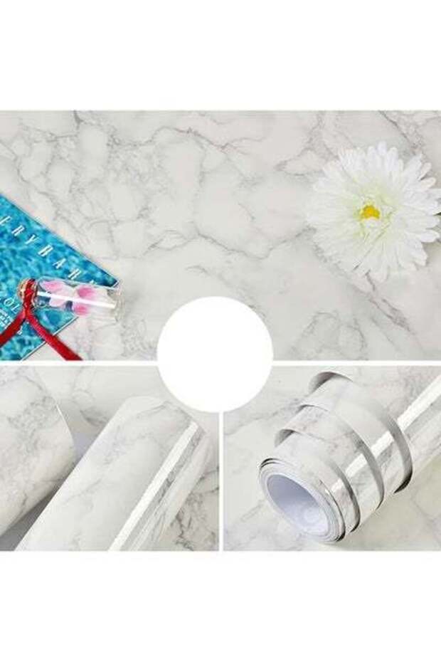 ورق جدران ذاتي اللصق بنقشة رخامية، أبيض، 10×0.6 متر - 1