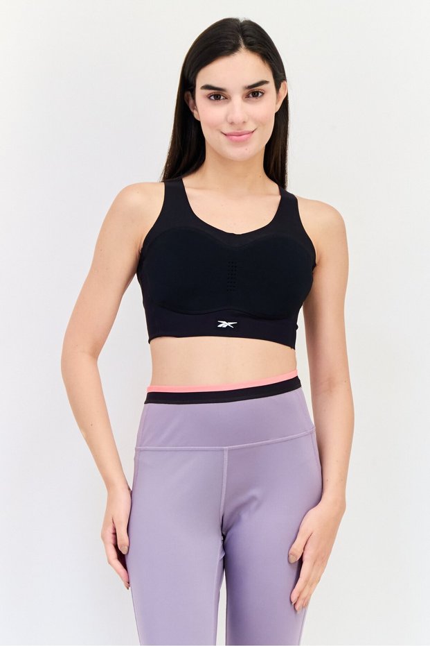 Women Brand Logo Padded Sports Bra, Black