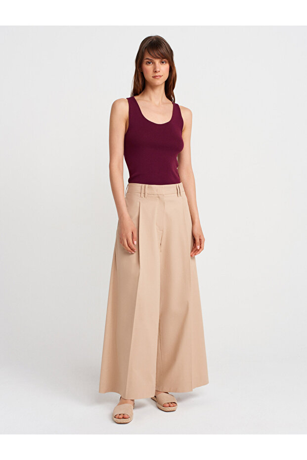 10746 Kalın Askılı Basic Triko Bluz-Bordo - 4