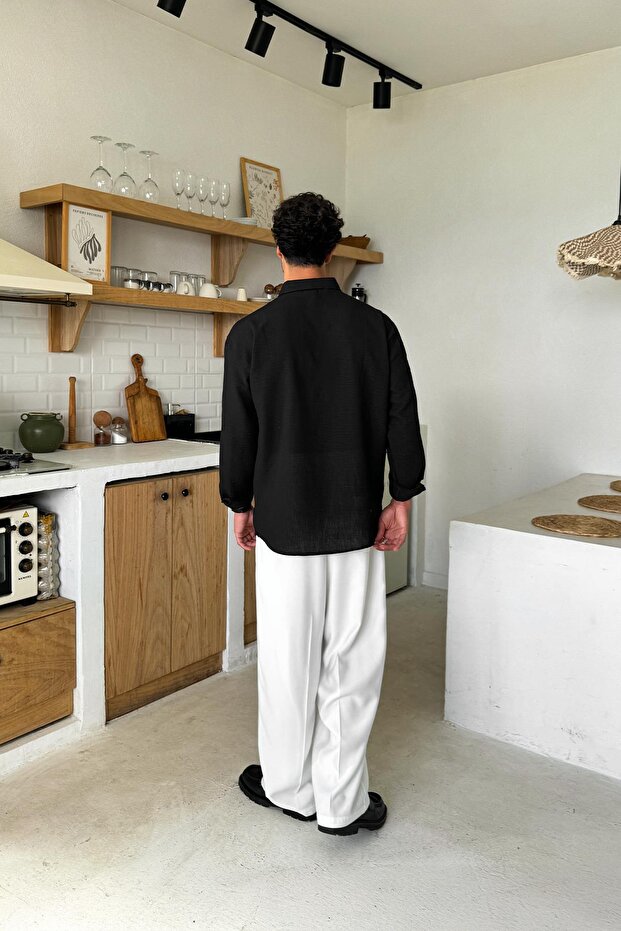 Uzun Kollu Basic Oversize Gömlek Siyah - 3
