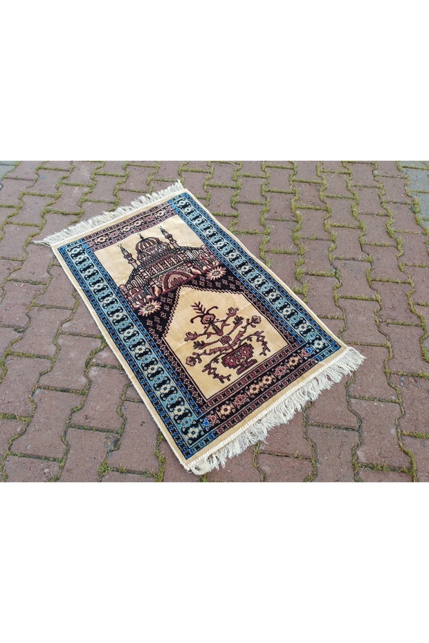 Velvet Prayer Rug 69 X 106 cm Medina and Life Tree Model with Magnificent Prayer, Soft Zero Product Tmr