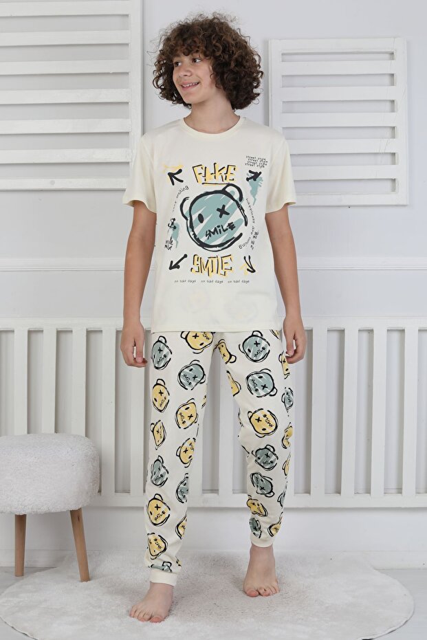 طقم بيجامة للأولاد منقوشة على شكل دب كارتوني - 7