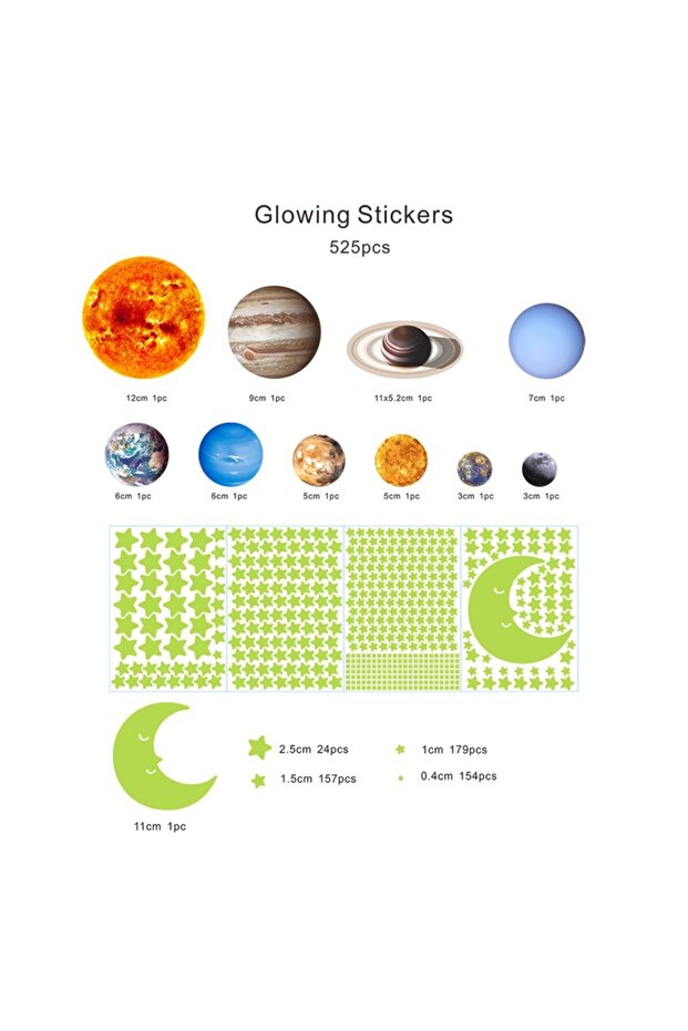 525 PCS 525PCS Box Packed Luminous Nine Planets Wall Sticker for Kids Bedroom Living Room Glow In Th
