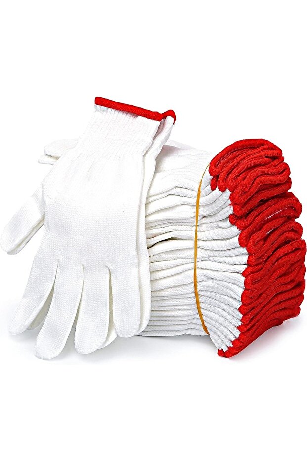 12 Pairs Red 12 Pairs,Knitted Cotton Work Gloves, Lightweight Safety Glove,Elastic Work Gloves,
