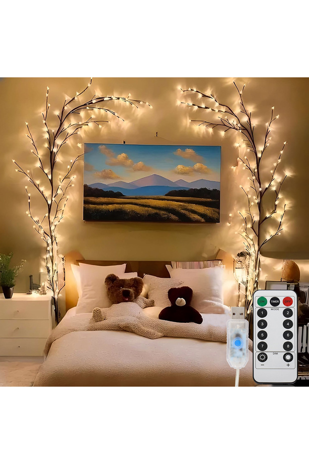 6Ft 96LEDS Warm White 96LEDS Bendable Willow Vine Lights, 8Moeds Rattan Tree Decorative Light, Night