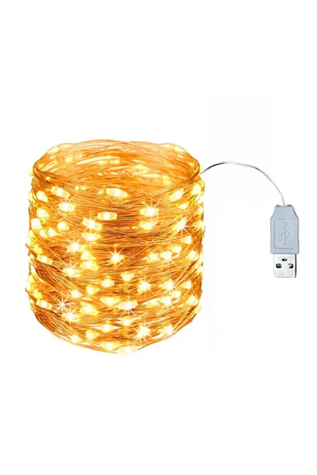 سلسلة أضواء LED بيضاء دافئة بطول 5 أمتار بمنفذ USB، مصنوعة من سلك نحاسي فضي، إضاءة جارلاند مقاومة للماء LED